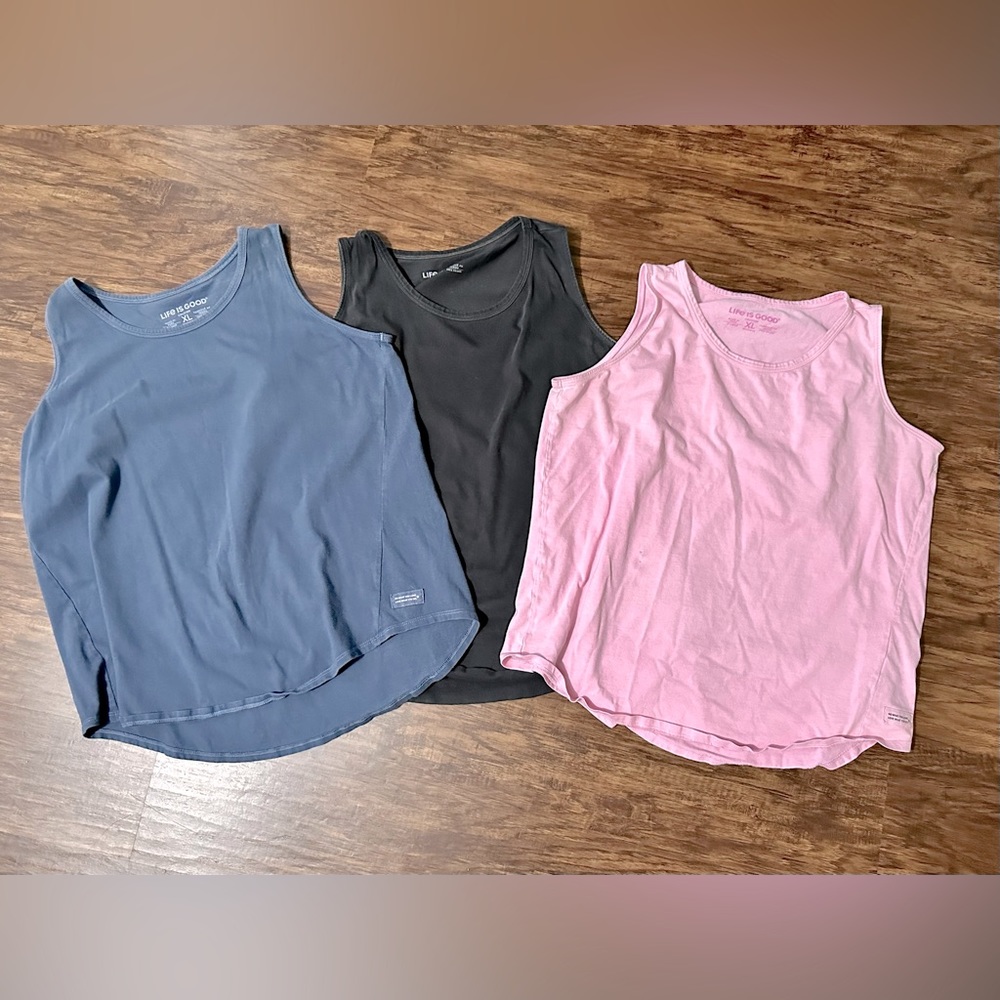 Set of 3 Life is Good sleeveless shirts.